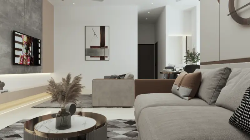 Living room of a Cordial Leora luxury apartment in Kowdiar
