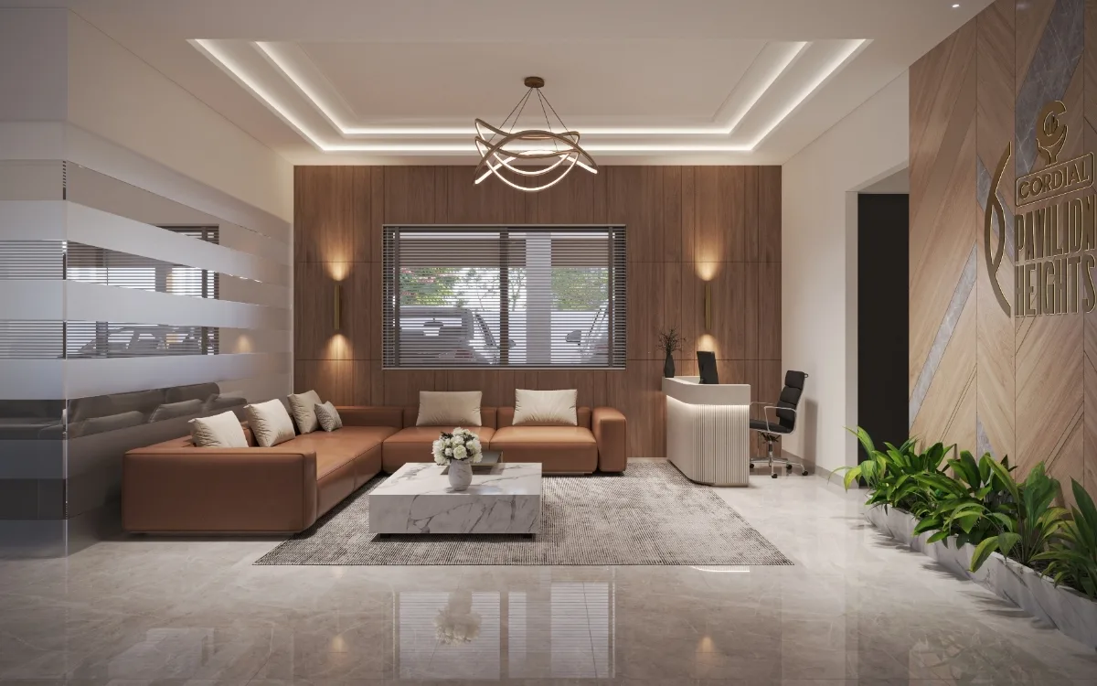 Elegant AC Lobby with Furnished Reception — Cordial Pavilion Heights